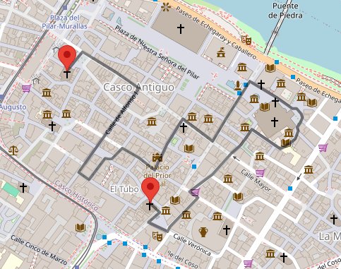 Recorrido del la Procesión de las Siete Palabras en el Lunes Santo de la Semana Santa de Zaragoza.